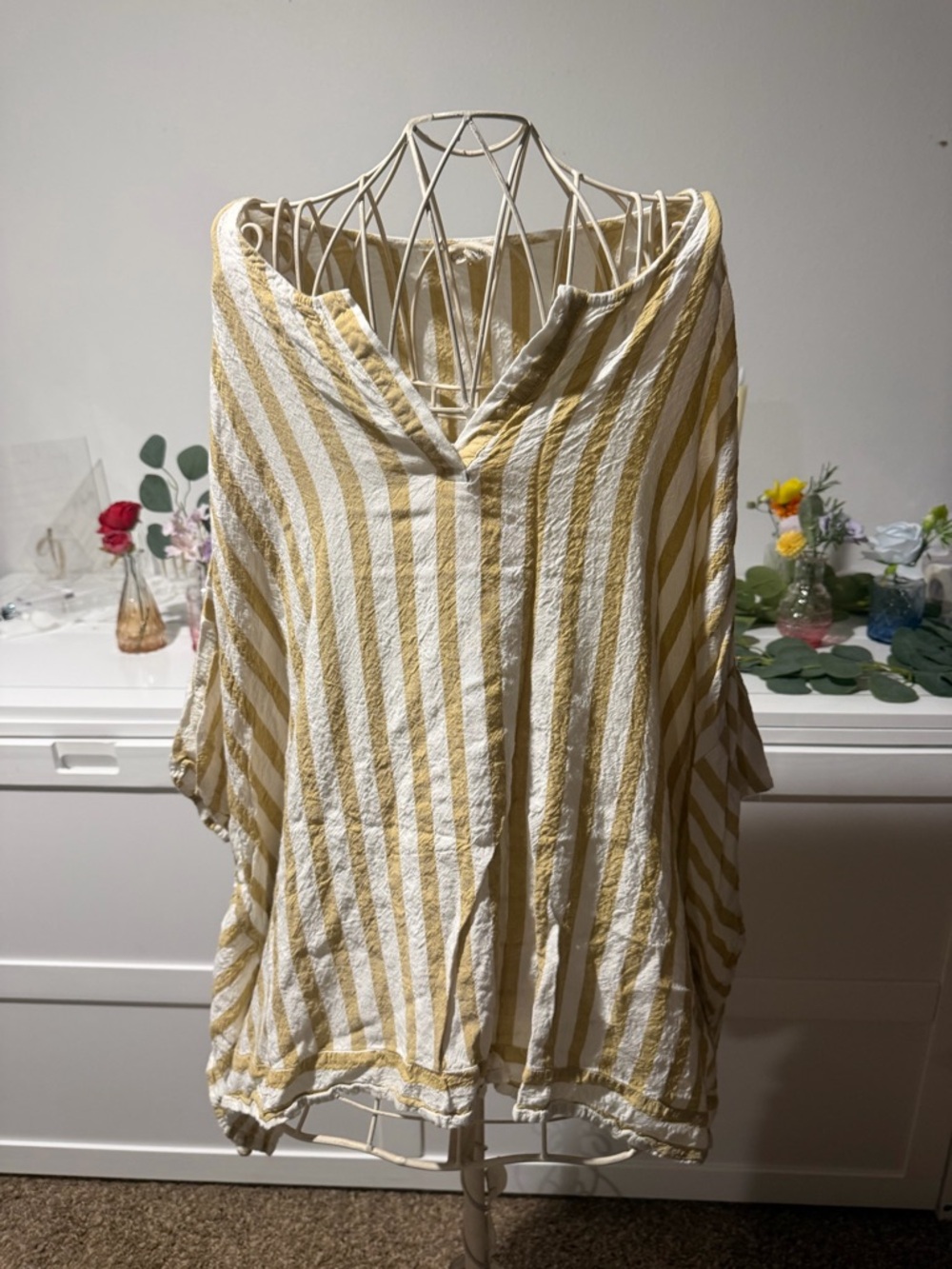 Striped V-Neck Relaxed Tunic in Yellow and White